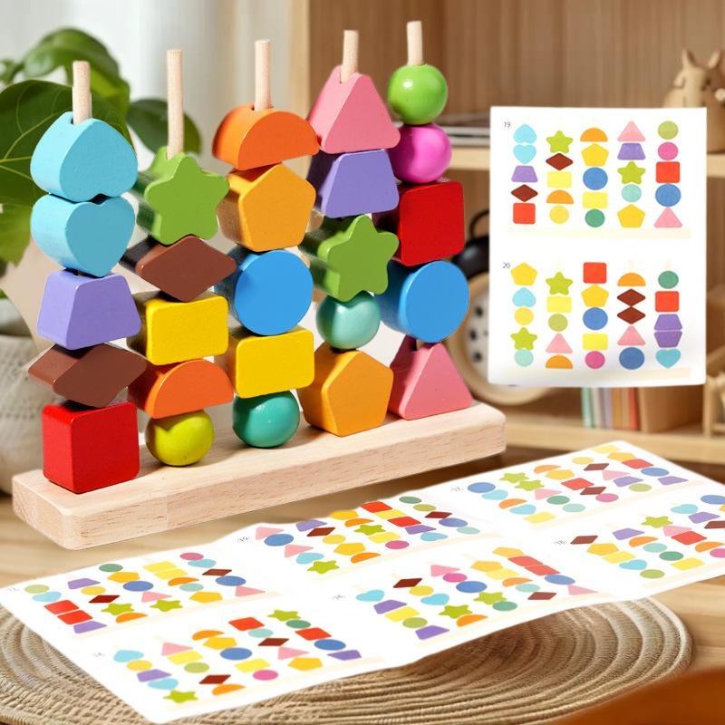 Wooden Blocks Stacking - Brinquedos Montessori para Aprendizagem Precoce; Blocos
