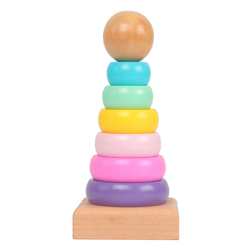 Wooden Blocks Stacking - Crianças arco-íris torre virola brinquedo de