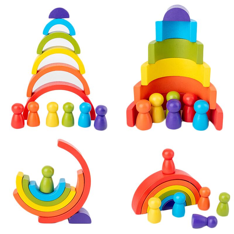 Diy crianças de madeira arco-í - Wooden Blocks Stacking avaliação e preço