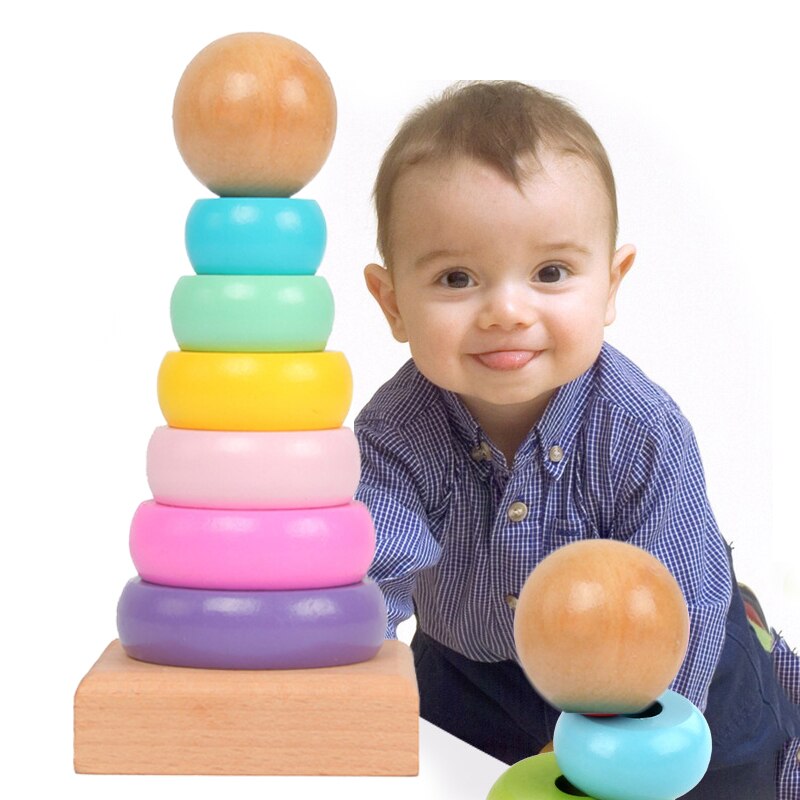Crianças arco-íris torre virol - Wooden Blocks Stacking avaliação e preço